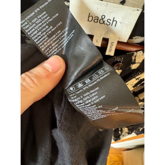 ba&sh Kenya Tie Dye Dress Size Large (3) Black Noir & Beige Metallic 3/4 Sleeves - Picture 10 of 13